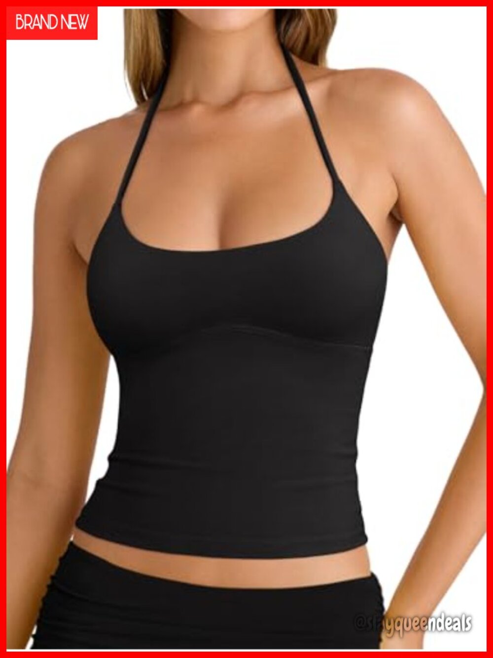REORIA Halter Backless Double Lined Tank Top Camisole Crop Top